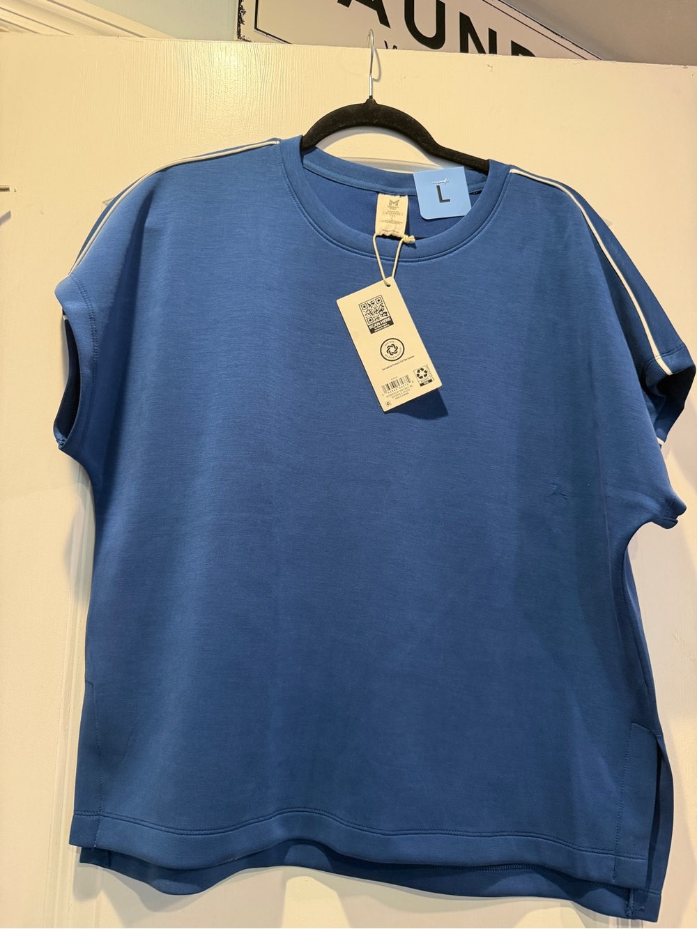 Short Sleeve Fleece Relaxed Fit Leisure Tank-Sandstone Cobalt Blue. Buttery Soft
